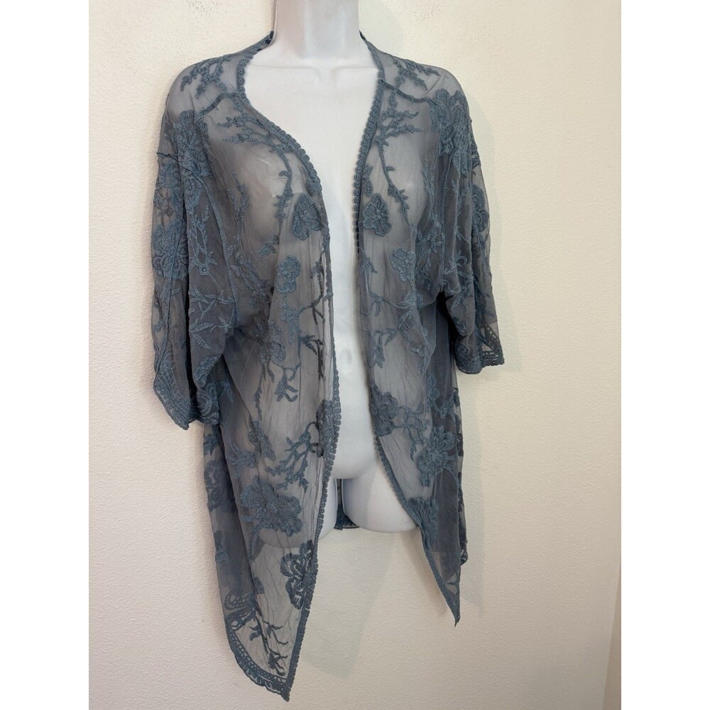 Rod's Womens Lace Western Kimono Cover Up Topper One size Boho Aqua Blue